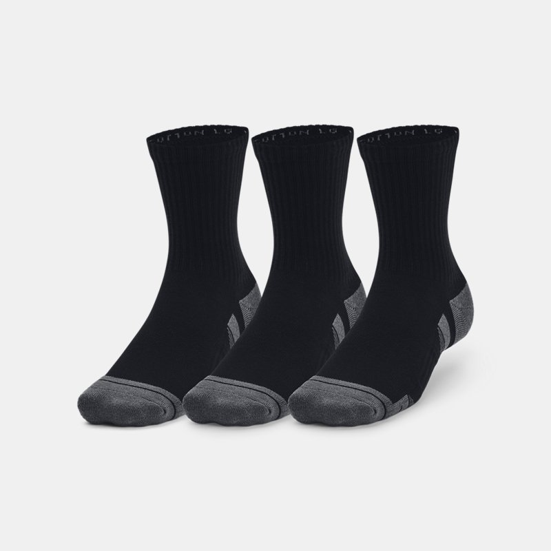 Lot de 3 paires de chaussettes en coton mi-hautes Under Armour Performance unisexes Noir / Noir / Pitch Gris XL